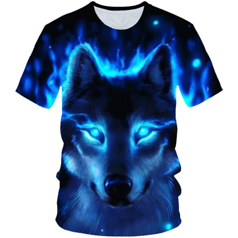 

4-20 Years 2019 Summer Boys Girls Wolf Blue Fire 3D Print Animal Cool Funny T-shirt Kids Lovely T shirt Children Fashion Tshirts