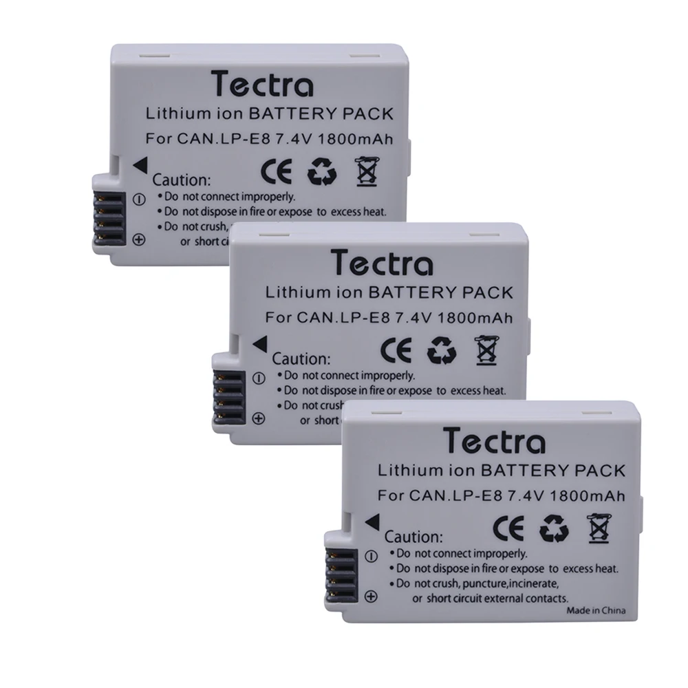 Tectra 3 шт. LP-E8 LPE8 LP E8 7.4 В/1800 мАч литий-ионный Батарея+ ЖК-дисплей USB двойной Зарядное устройство для canon EOS 550D 600D 650D 700D