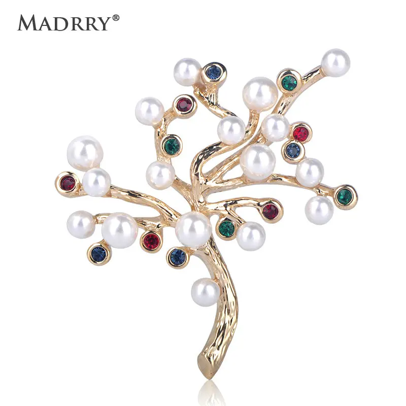 Madrry New Exquisite Imitation Pearls Trees Shape Brooches Colorful Rhinestone Brooch Women Men Dress Coat Collar Jewelry Gifts | Украшения