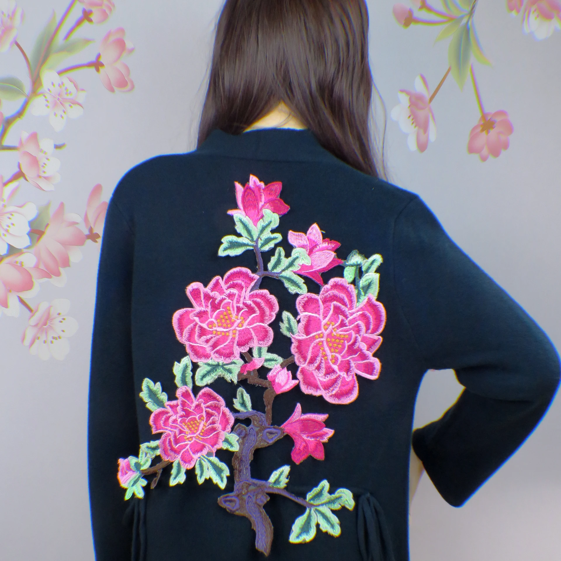 flower 43*34cm applique patches vintage embroidered badge fabric patch