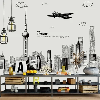 

Creative Black Tall Building Adhesive Wall Sticker Modern City Living Room Bedroom Sofa Background Decoration Poster