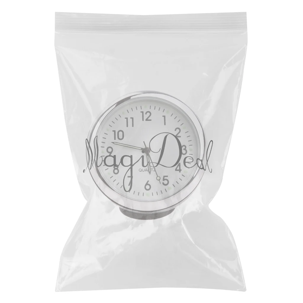 Fluorescent White Car Dash Mini Quartz Watch Clock Stainless Steel ABS Plastic Housing & Glass Lens