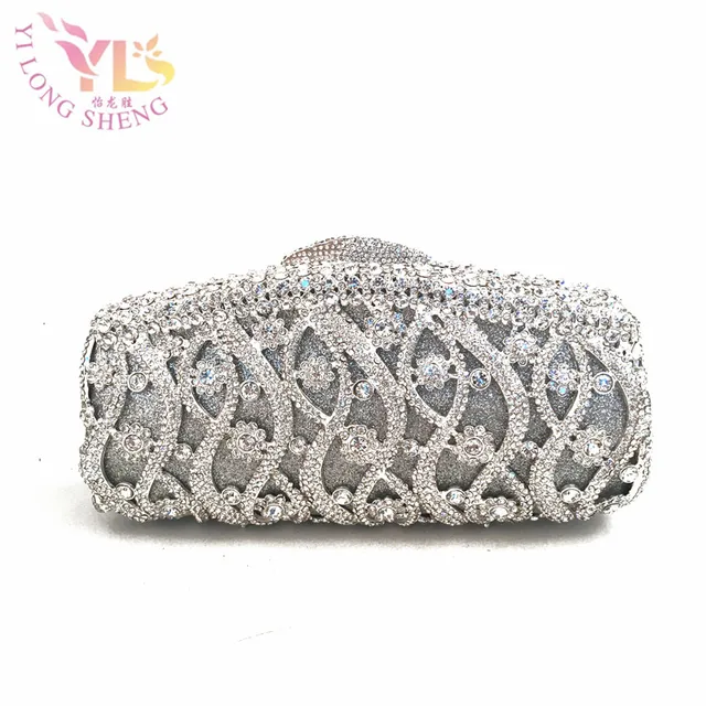 Silver Fl Crystal Women Evening Bag Clutches Shoulder Silver Fl Crystal Women Evening Bag Clutches Shoulder Handbags Crossbody Bags Hardcase Las Box Clutch
