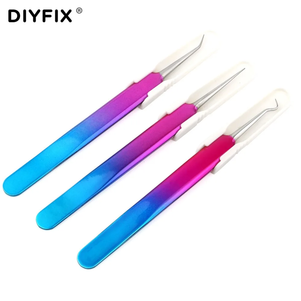 DIYFIX Acne Needle Tweezers Stainless Steel Blackhead Acne Remover Face Care Tool Extention False Eye Lash Eyelashes Hand Tools