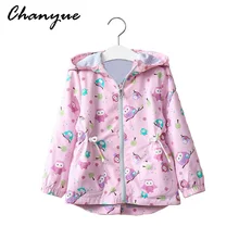 Chanyue Girls Jacket Cartoon Printed Hooded Windbreaker Baby Girl Coat 2017 Autumn Winter Kids Long sleeve Outerwear Clothes