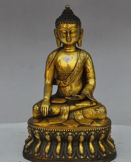 

758++tibet buddhism bronze gilt dragon sakyamuni Shakyamuni buddha lotus base statue