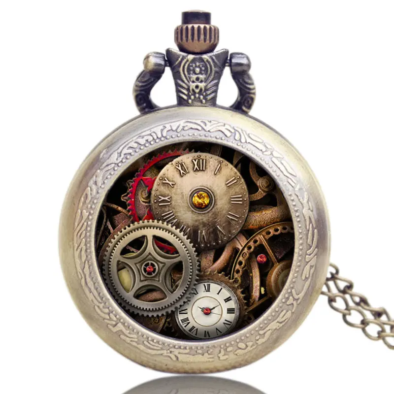 

Best Gift Steampunk Wheel Gear Retro Fashion Pendant Pocket Watch Clock Hour Trendy Quartz Watches Men Women Relogio De Bolso