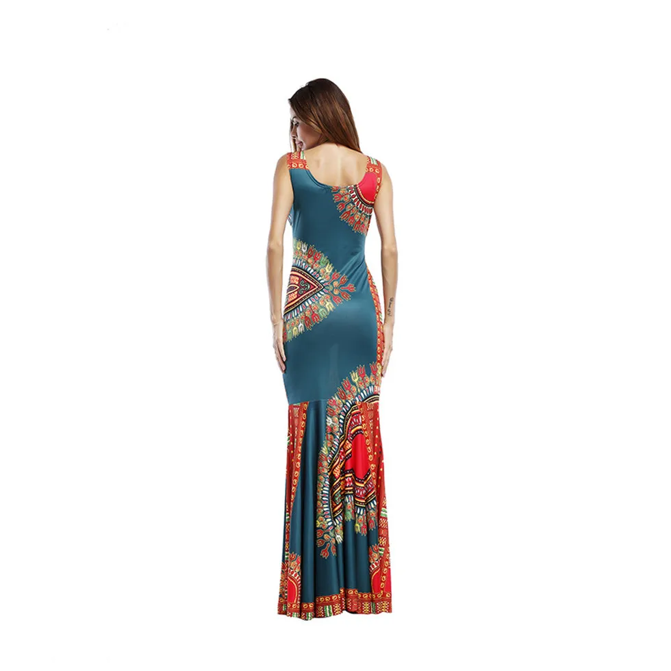 Summer Folk African Dress 2017 Print Pencil Bodycon Long Maxi Work Dresses Women Mermaid Sleeveless O Neck Casual Party Dress (33)
