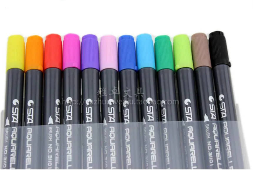 

STA 12 color standard color alcoholic Mark pen double headed triangle pen