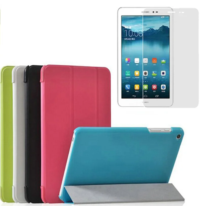 Ультра тонкий Folio Stand кожаный чехол + 1x Экран протектор для Huawei MediaPad T1 8,0 s8-701u s8-701w Glory s8-701 8"