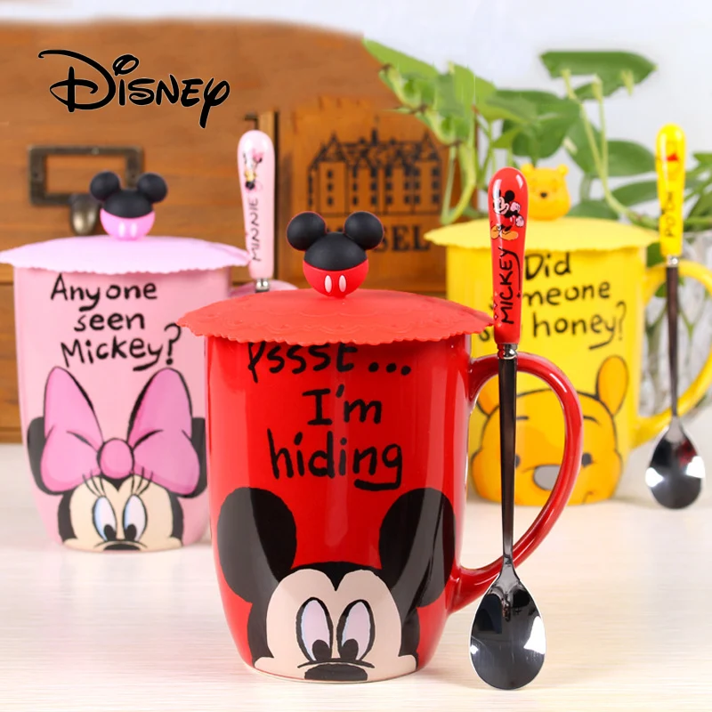 

2019 Disney 500ML Cartoon Mickey Mouse Women Men Ceramics Cups Dual-use Office Mugs Portable Children's Pupils Cup Home Gifts