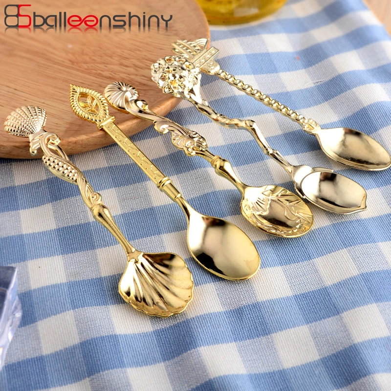 

BalleenShiny Vintage Delicate Dessert 5pcs/set Spoon Set Shell Retro Handle Coffee Sugar Tea Scoop Party Tableware Decor Gift