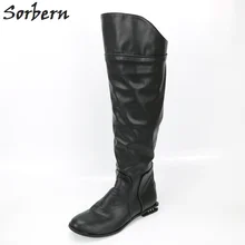 Sorbern/женские сапоги до колена на низком каблуке, украшенные кристаллами, с круглым носком, зимняя женская обувь, женские сапоги на квадратном каблуке, большие размеры