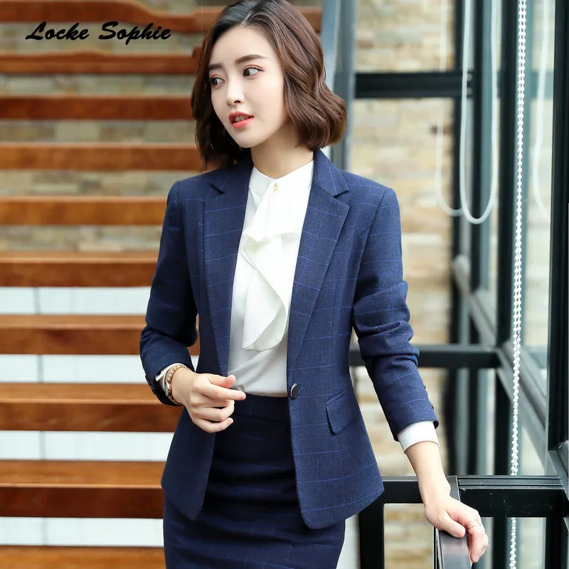 1pcs Womens Plus size Blazers coats 2019 Autumn cotton blend Single button plaid Small Suits jackets ladies Skinny Blazers Suits