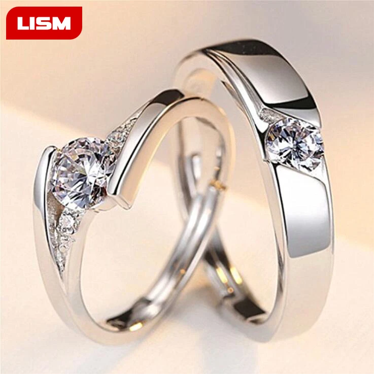 

Simple Sliver Couple Rings Women Men Opening Adjustable Ring For Romantic Wedding Shinning Crystal Love Gifts Jewelry