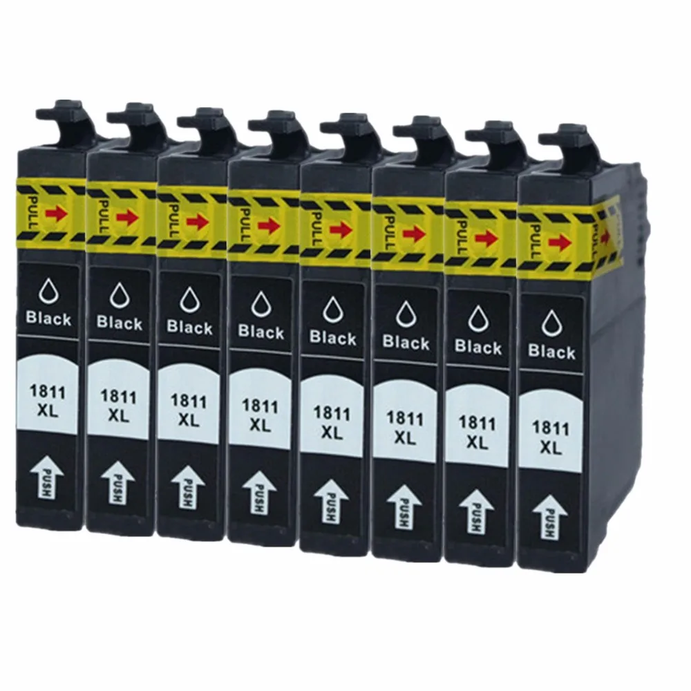Replacement 8 Bk T1801 T1811 18 XL E 1811 E 18101 T1814 Ink Cartridges