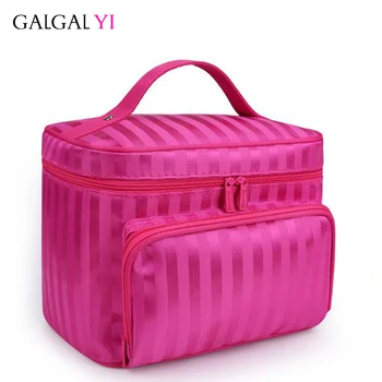 

2108 Woman Cosmetic Bags Striped Pattern Organizer Makeup Bag for Folding Travel Toiletry Bag Large Capacity Storage Beauty Bag