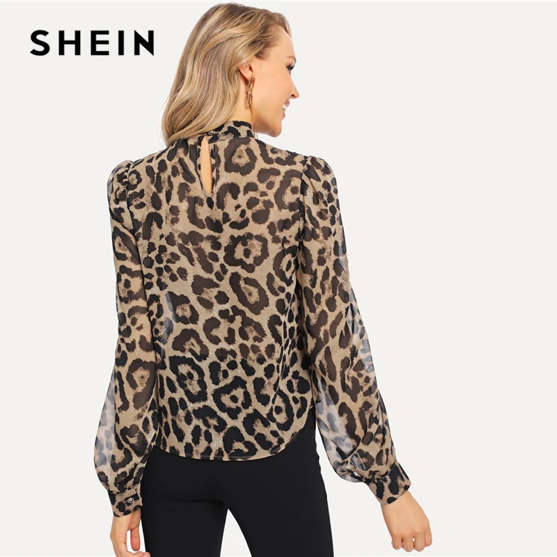Женская офисная блузка SHEIN разноцветная с длинными рукавами и леопардовым