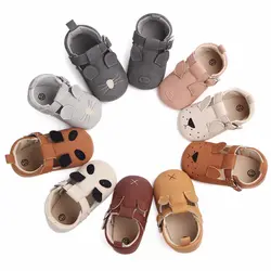 Новые принты детская обувь для малышей Indoor кожа пинетки для девочек мальчиков мягкие туфли с ремешком и пряжкой ботинки мокасины
