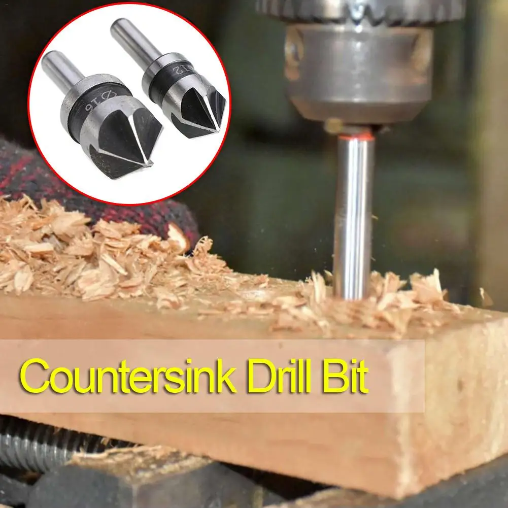 

2pcs 5 Flute Countersink Drill Bit HSS 82 Degree Point Angle Chamfer Chamfering Cutter 1/4" Round Shank For Power Tool