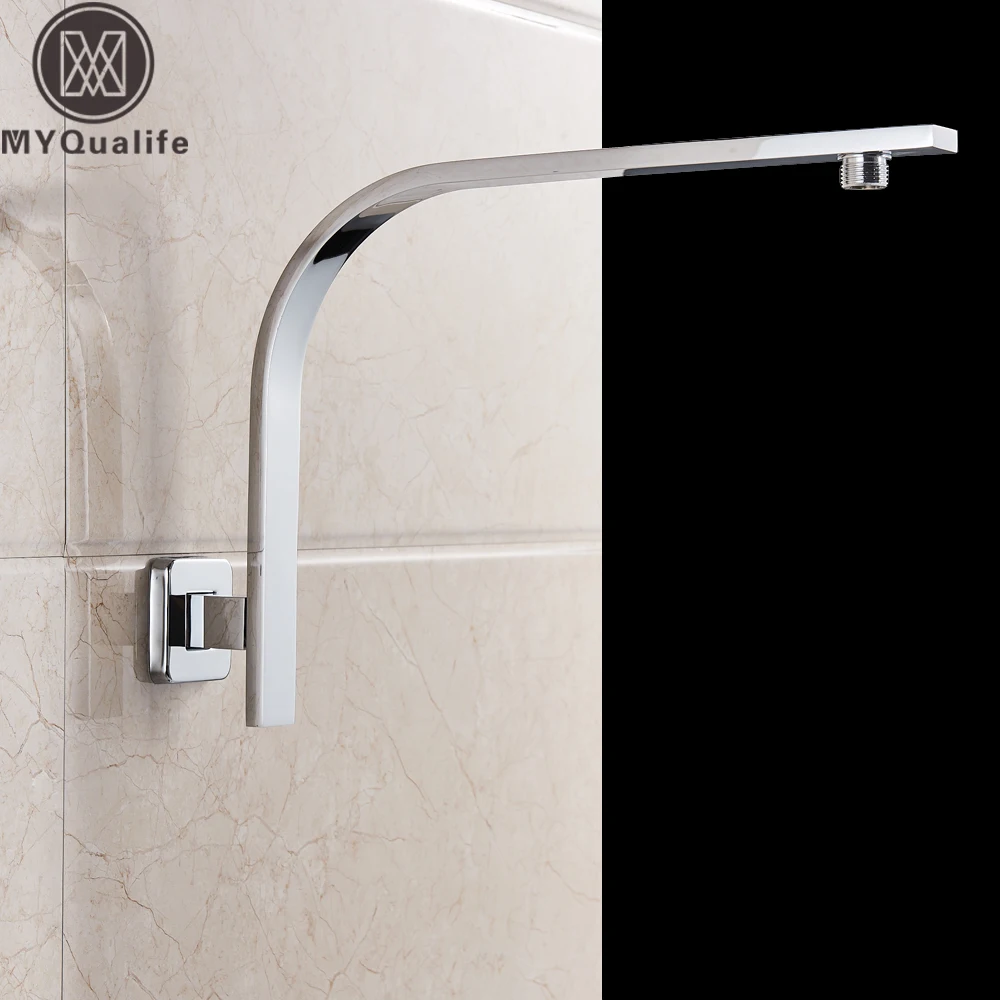 Bright Chrome Shower Arm Square Shower Head Bracket Wall Mount Brass Goose Neck Shower Head