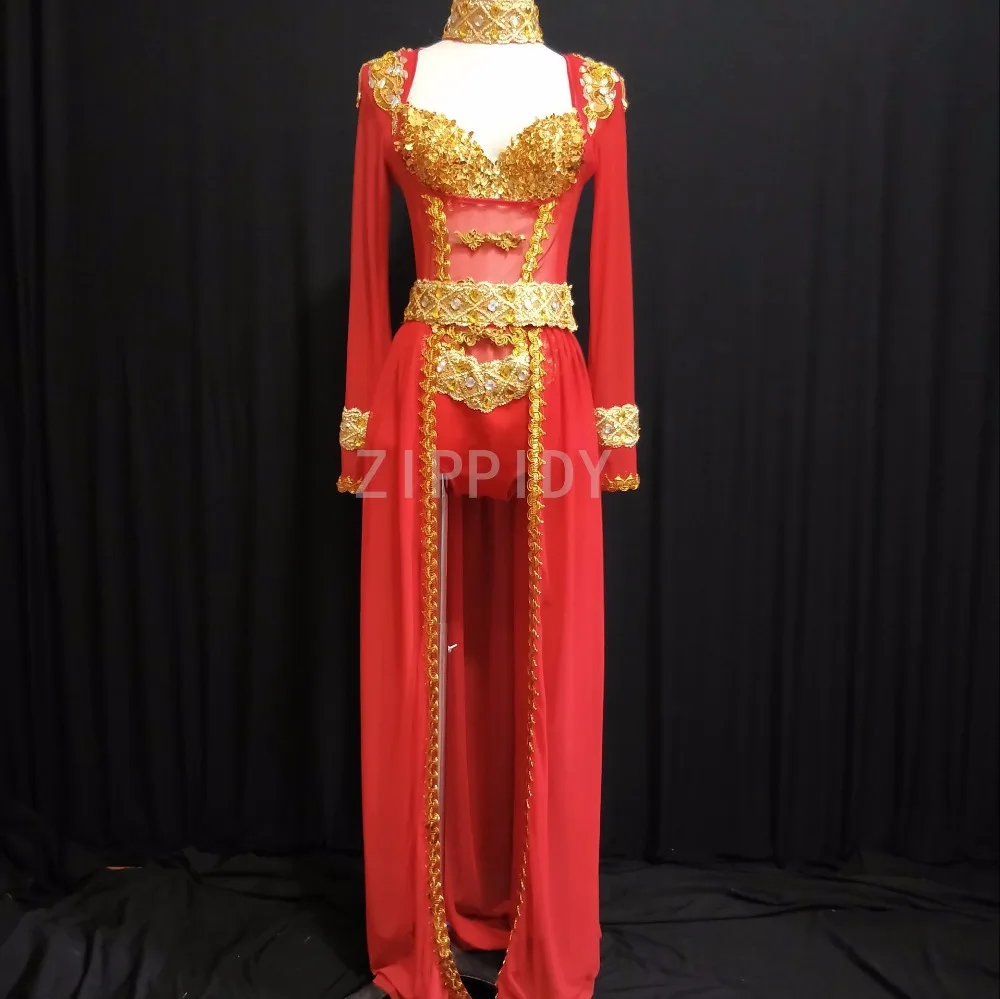 Megadescuento Traje De Baile De Moda Para Mujer Traje Dorado Rojo Falda Puesta En Escena Traje De Dos Piezas Ropa De Cumpleanos Para Cantante Femenina September 2020