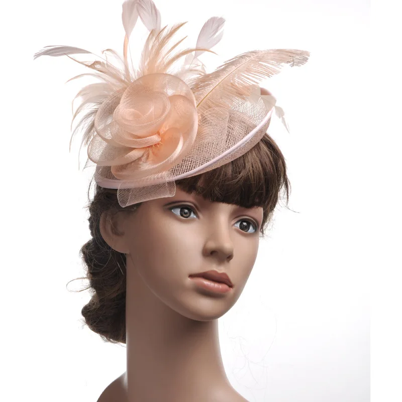 Banquet Party Fedoras Hat Women Ladies Day Royal Ascot Sinamay Fascinator Cap European American Bride Headdress Girls Hats H7108 - Color: Pink