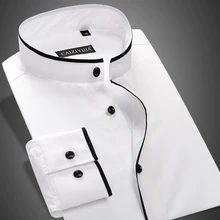 Caiziyijia sommer 2017 männer gebändert kragen langarm-shirt 100% cotton slim fit solid color business casual kleid shirts