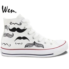 Вэнь Original ручная роспись обувь Дизайн пользовательские борода Для мужчин Для женщин белый Для мужчин Для женщин высокие холщовые кроссовки подарки на день рождения