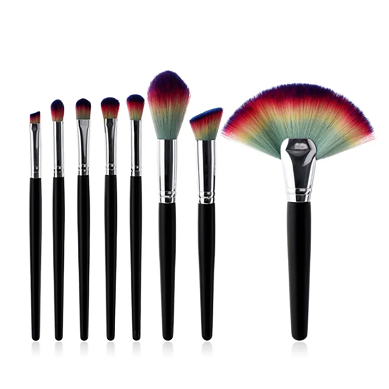 8 Branch Black Handle Silver Tubewaist Makeup Brushes Beauty Tool Fan