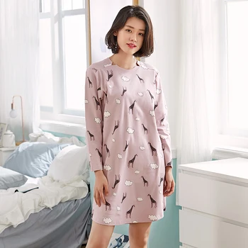 

New Arrivals 100% Cotton Women's Nightgown Lounge Nightdress Femme Sleepwear Casual Girls Nightwear Loose Nightgowns Sleepshirts