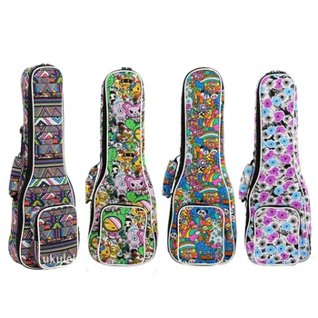 

21 23 26 Inch Ukulele Bag Cotton Double Shoulder Straps Case Printed Fabric Hawaiian Guitar Case Ukulele Accessories QB1014