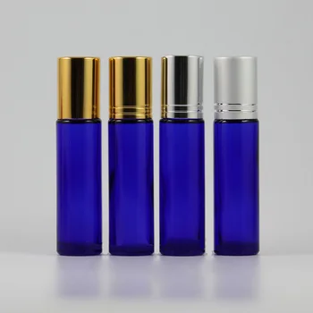 

500pcs Blue Aromatherapy Essential Oil Roller Bottles Portable 10ml Smooth Glass Roll On Refillable Jar Bottles With Metal Ball
