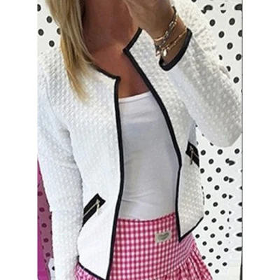 Женский Осенний элегантный однотонный Повседневный пиджак на молнии с карманом, Женское пальто больших размеров, женская верхняя одежда, 3 цвета, S-4XL - Цвет: white