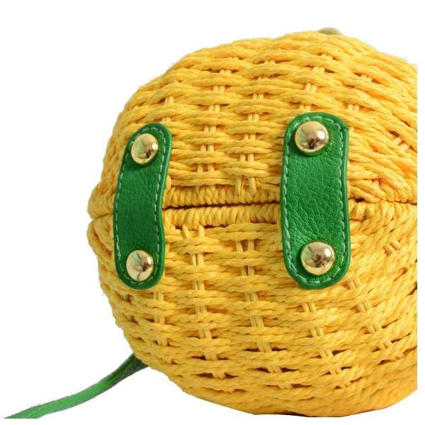 

ABDB 1 Pcs New Straw Bag New Cute Fruit Bag Pineapple Package Pure Handmade Woven Circular Handbag (Color: Yellow)