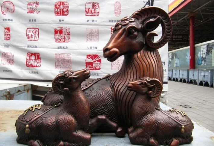 

Collectible bronze lion statue S0539 China Folk Pure Bronze Copper Carved lovely Lucky mother Three goat Sheep Statue B0403