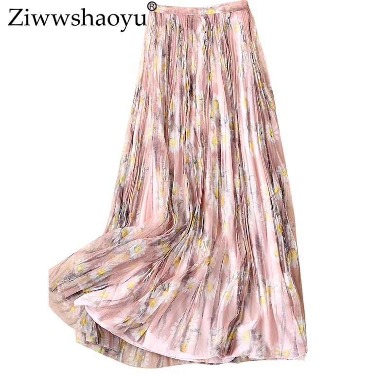 

Ziwwshaoyu Vacation Print Mesh skirts empire Draped Elegant Party Big pendulum skirts Spring and summer new women's