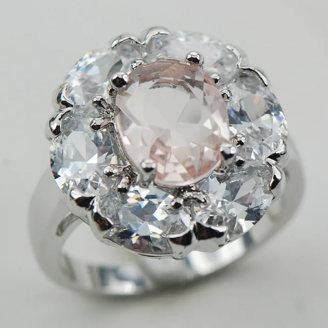 Morganite Fashion 925 Sterling Silver Ring Size 6 7 8 9 10 ...
