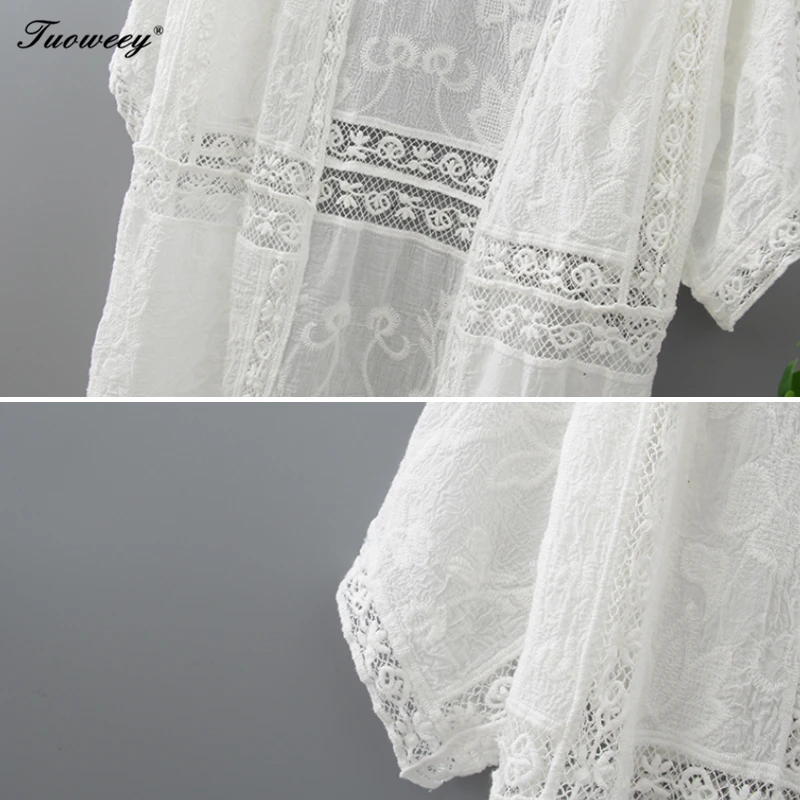 Cotton Summer Tops 2018 Fashion Casual White Shirt Embroidery Long Women Clothes Batwing Sleeve Loose Blouse Kimono Cardigan
