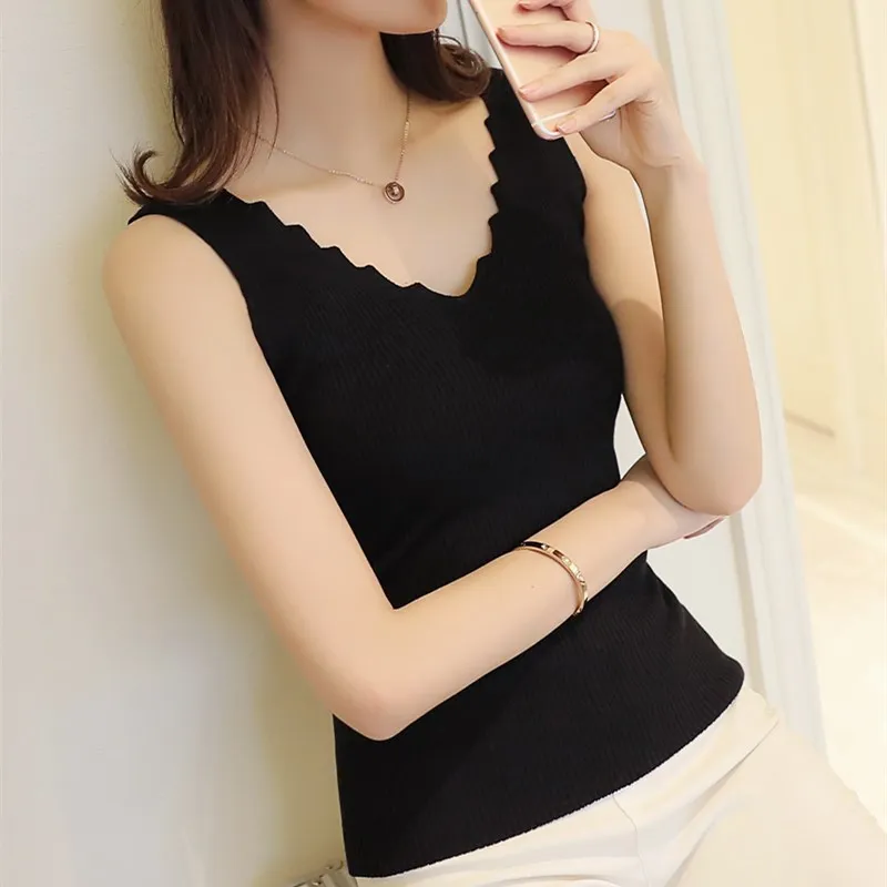Для женщин оборками Neck Crop Top Sleevelesss уличной вязаные майка Повседневное летние