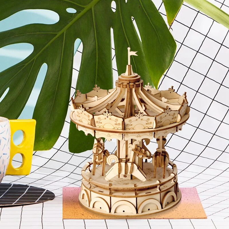 Robotime DIY 3D деревянная карусель-го-круглая игра-головоломка подарок для детей ребенок друг хороший декор модели строительные наборы Популярная игрушка TG404