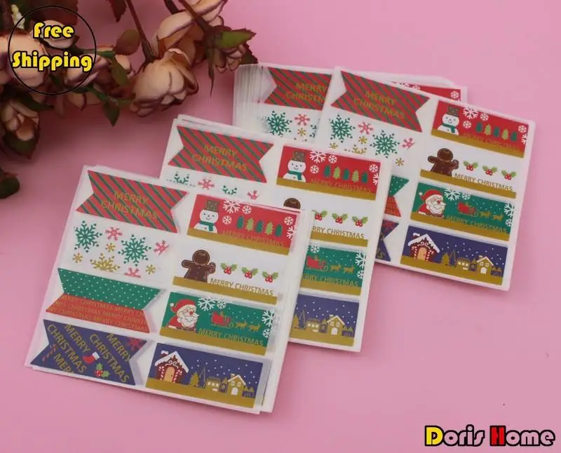 

Free Shipping Christmas Decoration sticker for cookies cake container plastic bag boxes