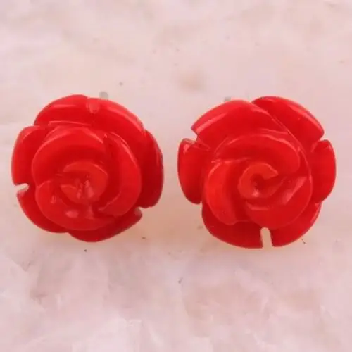

Hot selling free shipping******** 12mm natural red coral flower rose earrings