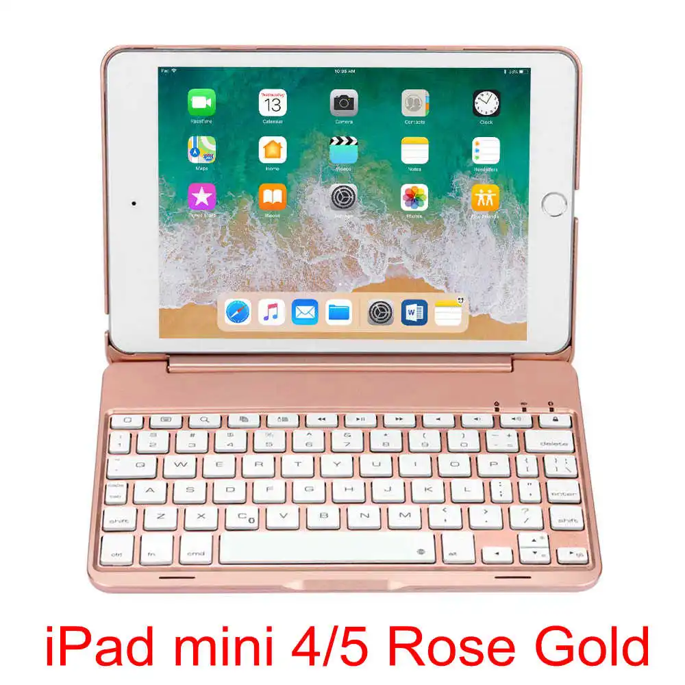 Mini 4 5 Rose Gold Для iPad mini 2/3/4/5 чехол 2 в 1 тонкий 7 цветов светодиодный подсветкой Подсветка раскладушка Смарт Алюминий Беспроводной Bluetooth клавиатура чехол - Цвет: Mini 4 5 Rose Gold