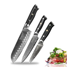 SUNNECKO 3 шт. дамасский кухонный набор ножей Santoku ножи для чистки овощей и фруктов японский VG10 стальная бритва острые кухонные ножи G10 Ручка