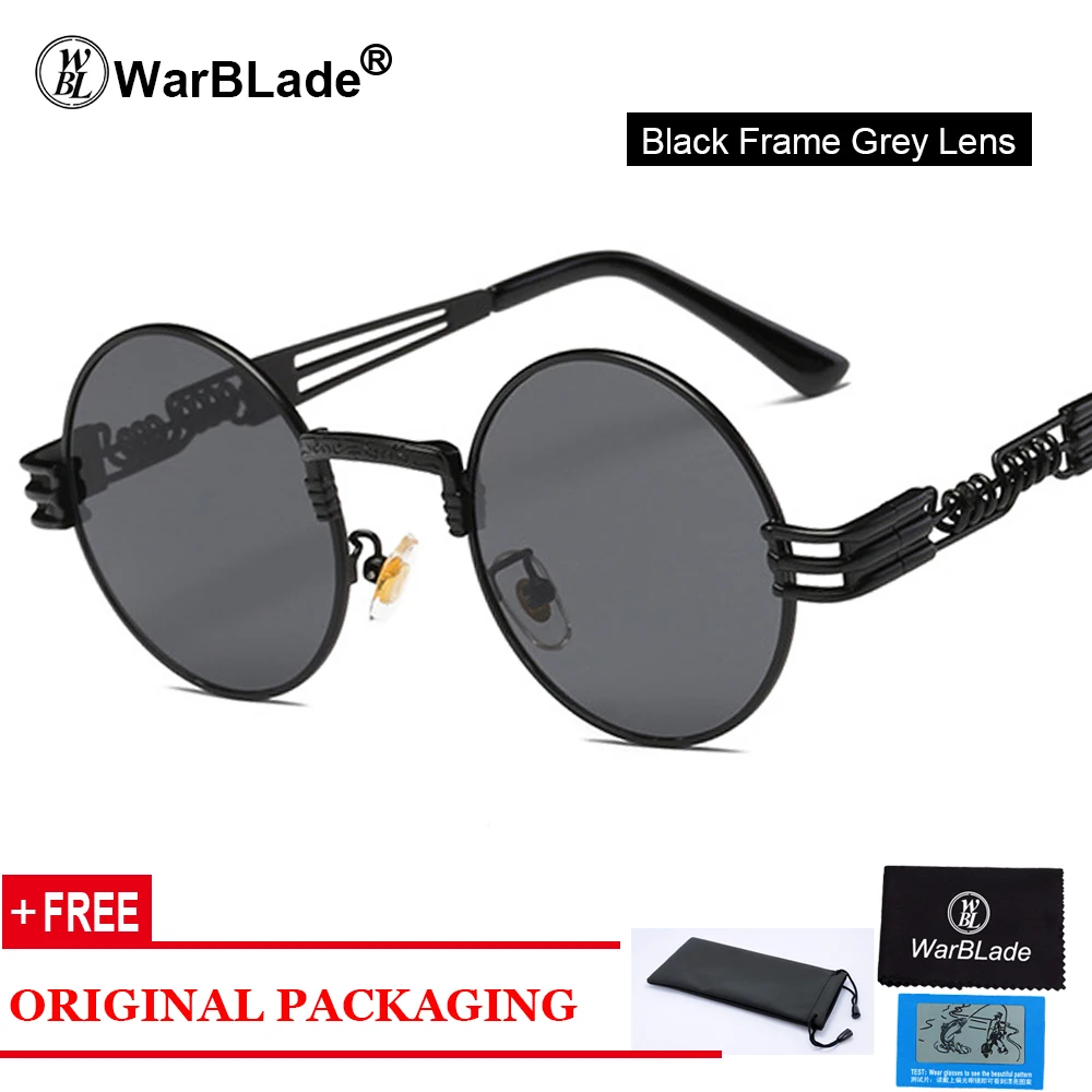 black grey WarBLade высококачественные винтажные круглые солнцезащитные очки в стиле стимпанк женские паровые панк золотые очки оттенки прозрачные очки для мужчин - Цвет линз: black grey