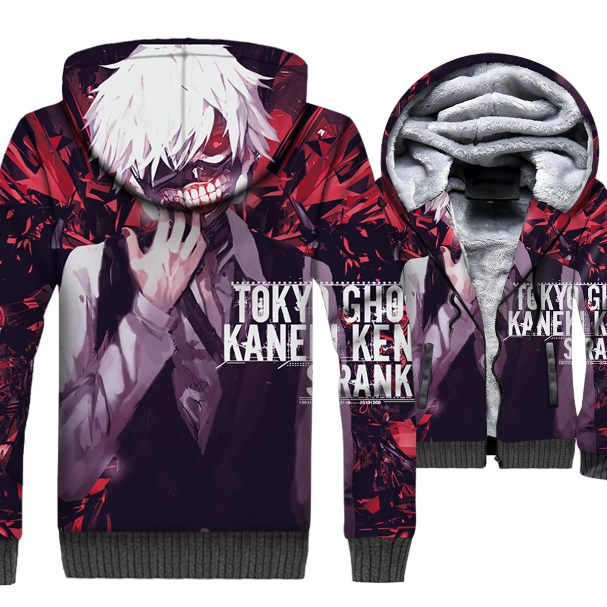 

kaneki ken Anime Tokyo Ghoul Jacket Men Japan Harajuku Hoodie Punk Sweatshirt Winter Thick Fleece Zip up 3D Print Harajuku Coat