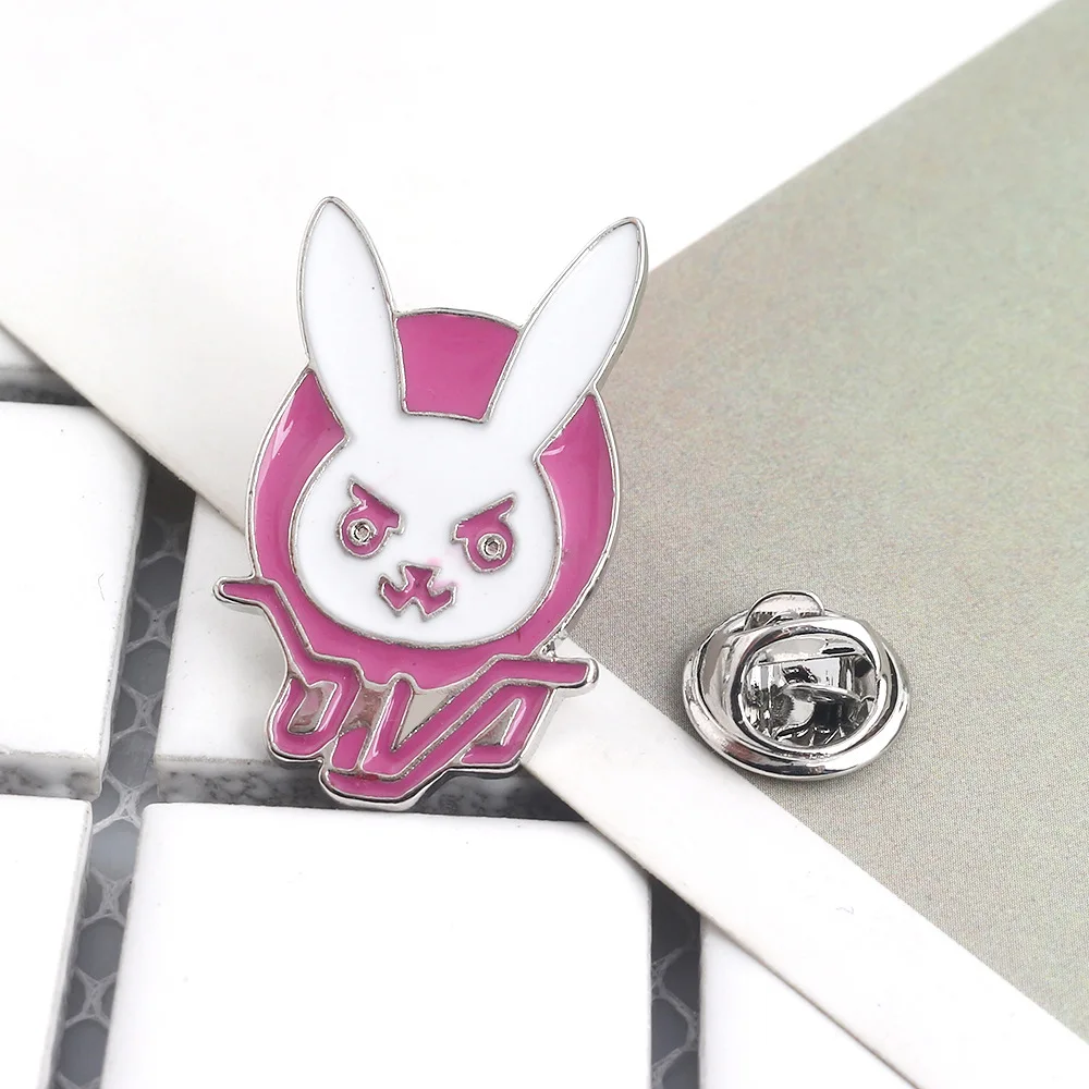 Game OW Overwatch DVA Pink Rabbit Metal Pin Enamel Brooch Cosplay Props Jewelry
