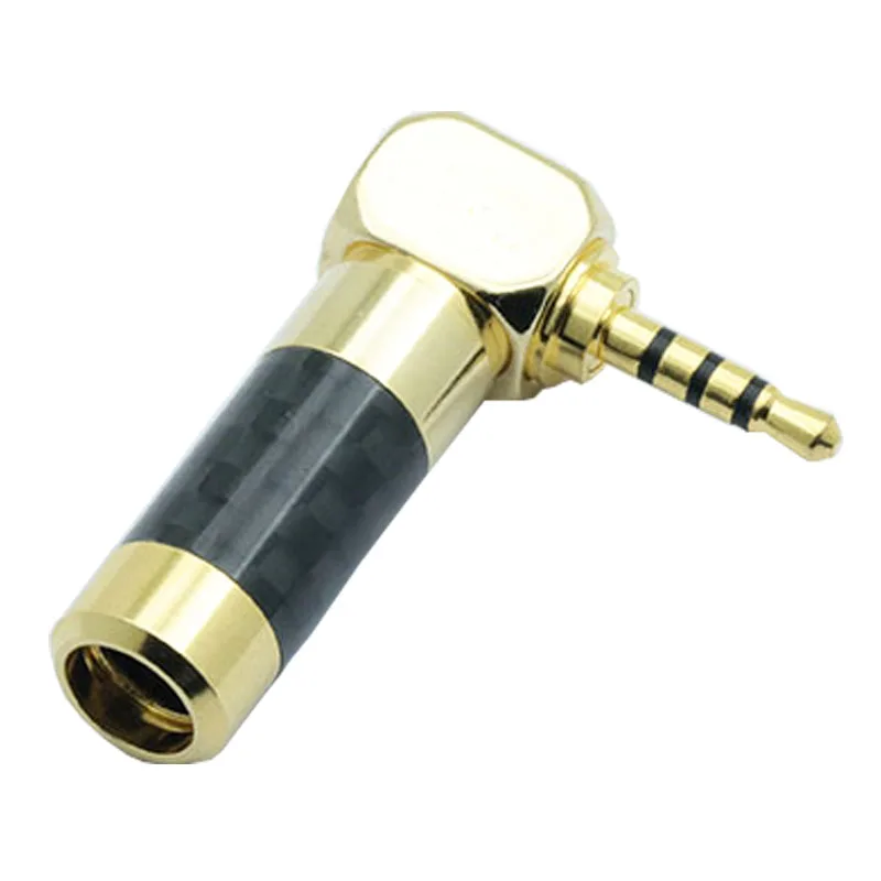 100pcs lot Jack 2 5mm 4 Poles Male Plug Carbon Fiber Right Angle 2 5mm Plug Soldering Headphone Wire Connector for 6MM Cable