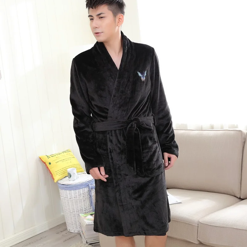 autumn couples Flannel Robe men gown coral fleece women winter bathing robes thicker warm home clothing butterfly embroidery